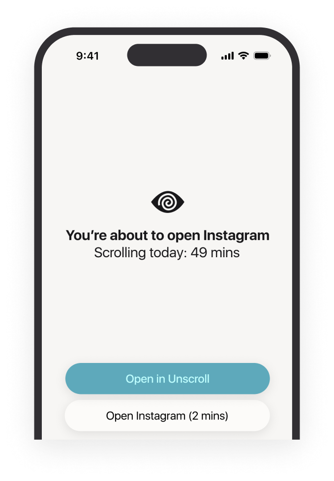Phone showing screen time reminder before scrolling
